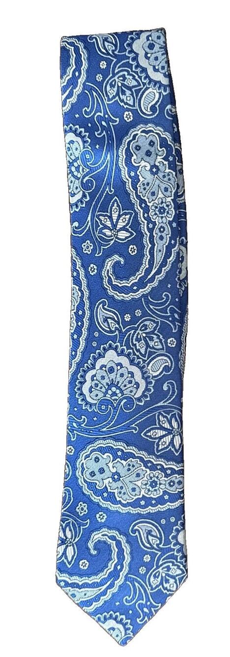 DAVID DONAHUE BLUE PAISLEY GEOMETRIC 100% SILK NECK TIE 60" MADE IN USA